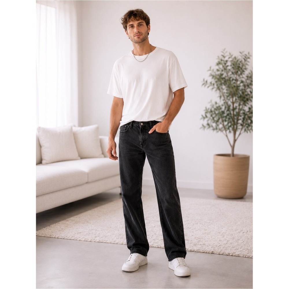 H&M Loose Fit‎ Black Washed Jeans 30x32 Straight Leg Streetwear